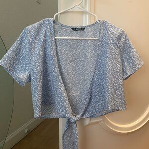 Blue & White Floral Wrap Crop Top